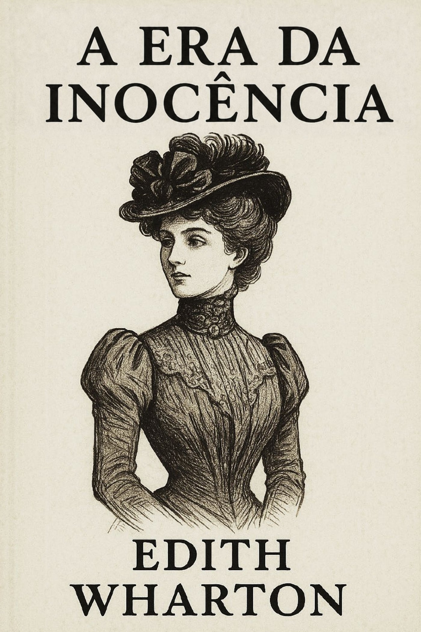 Book cover of 'A Era da Inocência' by Edith Wharton featuring a woman in a vintage dress and hat.