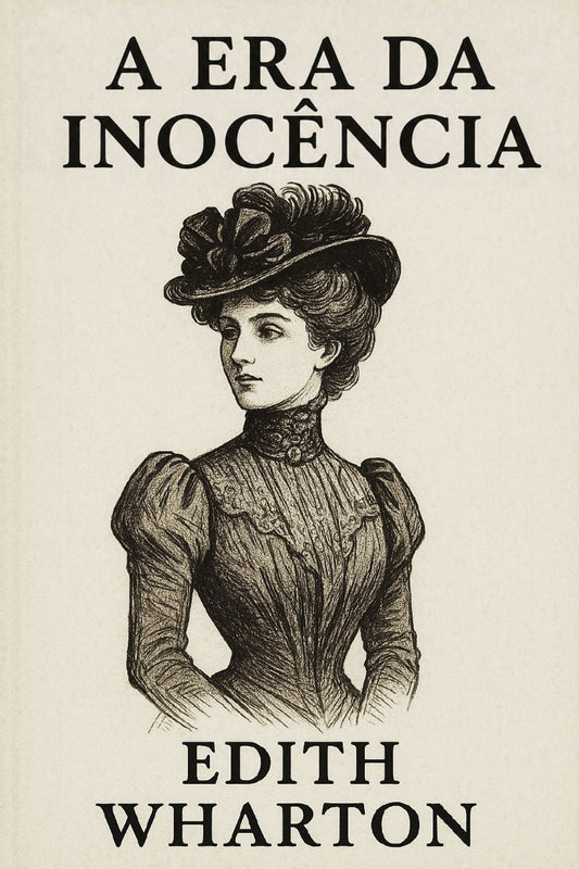 Book cover of 'A Era da Inocência' by Edith Wharton featuring a woman in a vintage dress and hat.