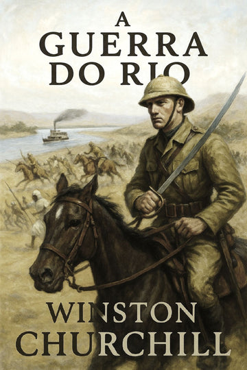 Book cover of 'A Guerra do Rio' by Winston Churchill featuring a soldier on horseback.