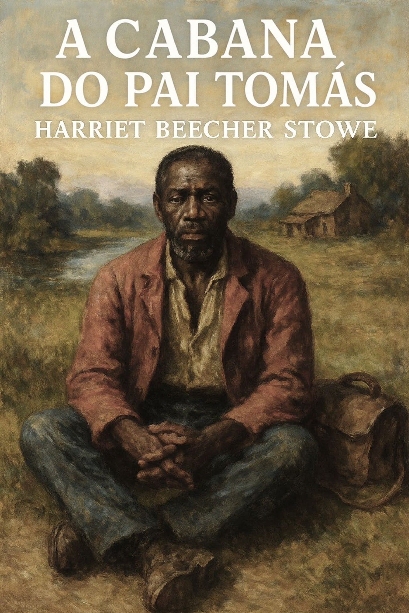 Book cover of 'A cabana do pai Tomás' by Harriet Beecher Stowe with a man sitting on the ground.