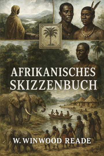 Book cover of 'Afrikanisches Skizzenbuch' with illustrations of people, an elephant, and a landscape.