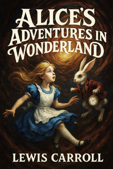Book cover of 'Alice's Adventures in Wonderland' with Alice and the White Rabbit.