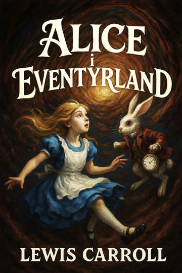 Book cover of 'Alice i Eventyrland' with Alice and the White Rabbit.