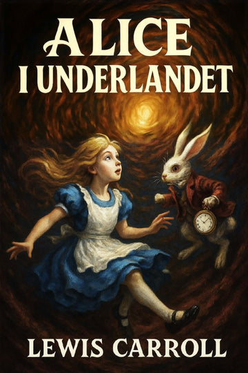 Book cover of 'Alice i Underlandet' with Alice and the White Rabbit.