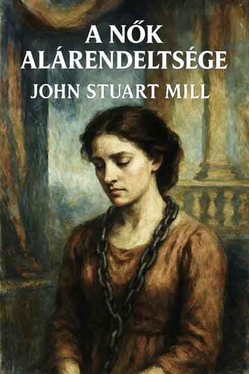 Book cover for 'A nők alárendeltsége' by John Stuart Mill, featuring a painted portrait of a woman in a brown dress with a chain around her neck against a dark interior background.