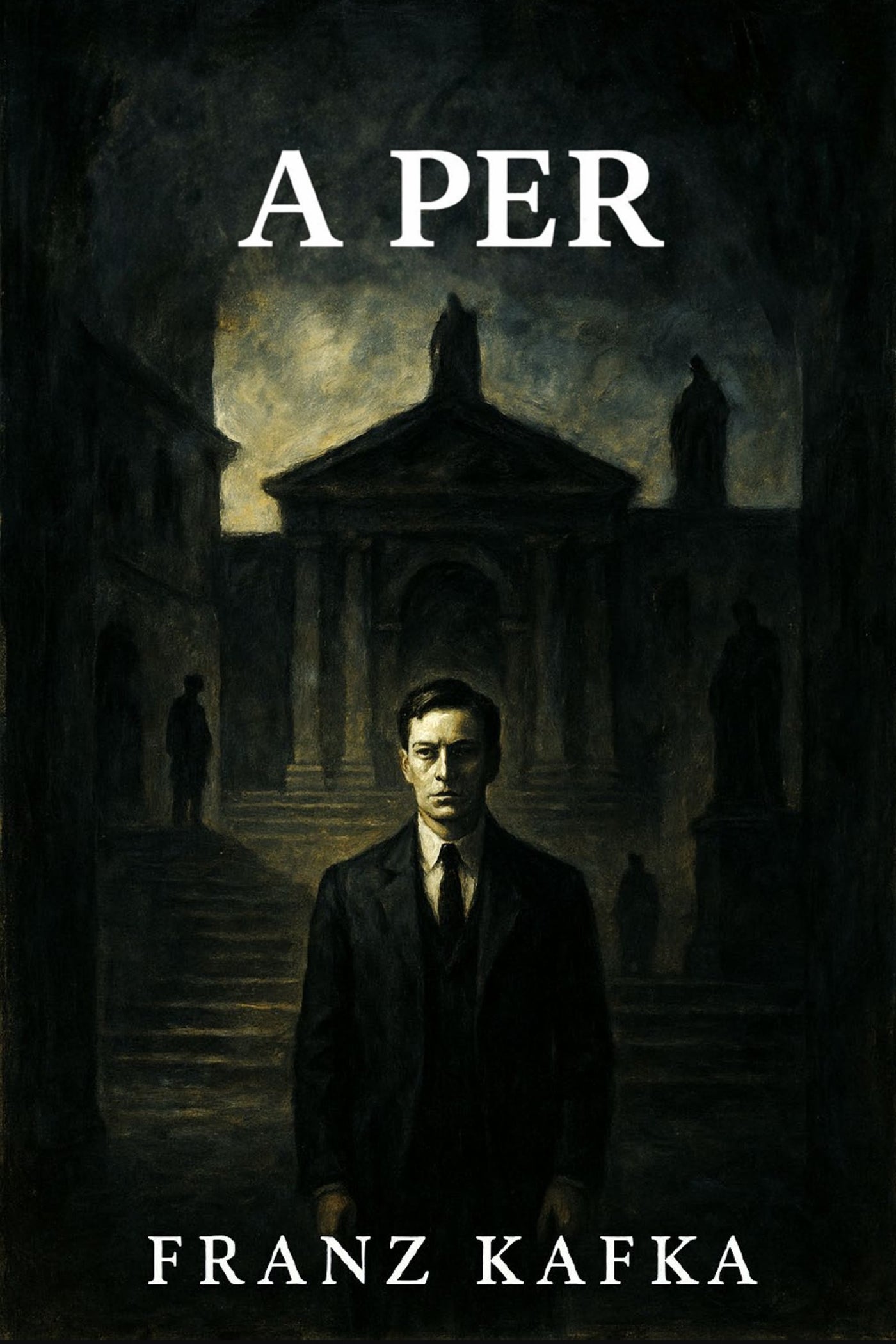 Book cover of 'A per' by Franz Kafka with a dark, atmospheric scene and silhouette of a man.