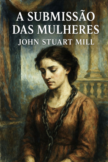 Book cover of 'A submissão das mulheres' by John Stuart Mill with a woman's portrait and text.
