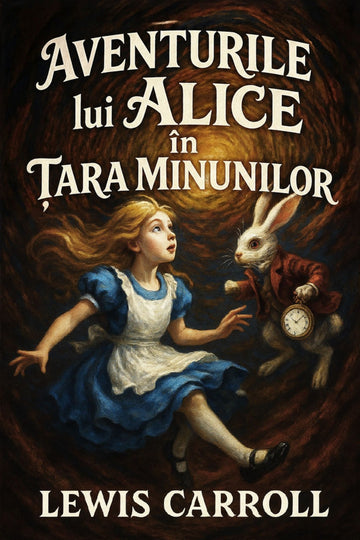Book cover of 'Aventurile lui Alice în Țara Minunilor' with Alice and the White Rabbit.