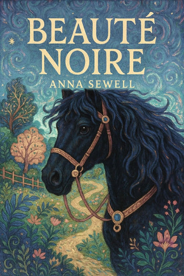 Book cover of 'Beauté noire' by Anna Sewell featuring a black horse in a decorative setting.