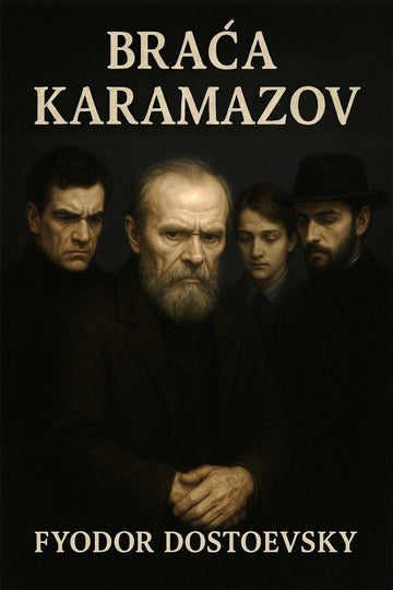 Book cover of 'Braća Karamazov' by Fyodor Dostoevsky featuring four characters.