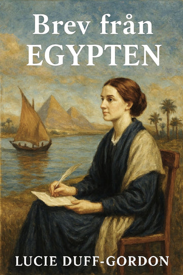 Book cover of 'Brev från Egypten' by Lucie Duff-Gordon with a painting of a woman writing by a river and sailboat.