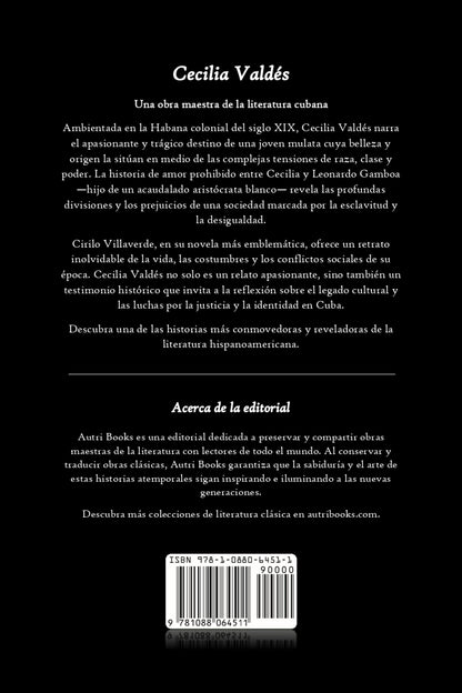 Back cover with text about Cecilia Valdés in spanish