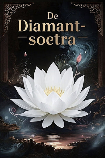 Book cover of 'De Diamantsoetra' with a white lotus flower on a dark background