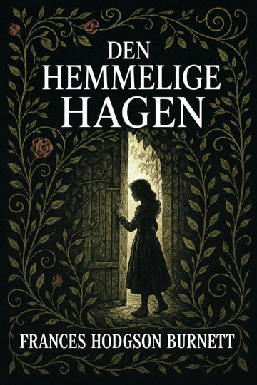Book cover of 'Den hemmelige hagen' with a silhouette of a girl and decorative text.