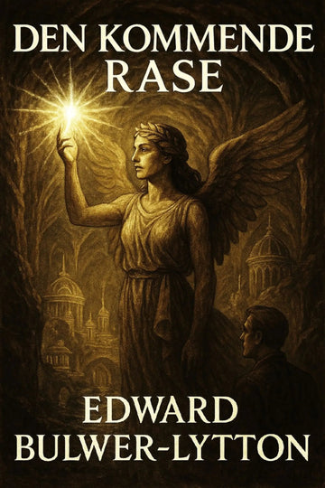 Book cover of 'Den kommende rase' by Edward Bulwer-Lytton featuring an angelic figure holding a light.