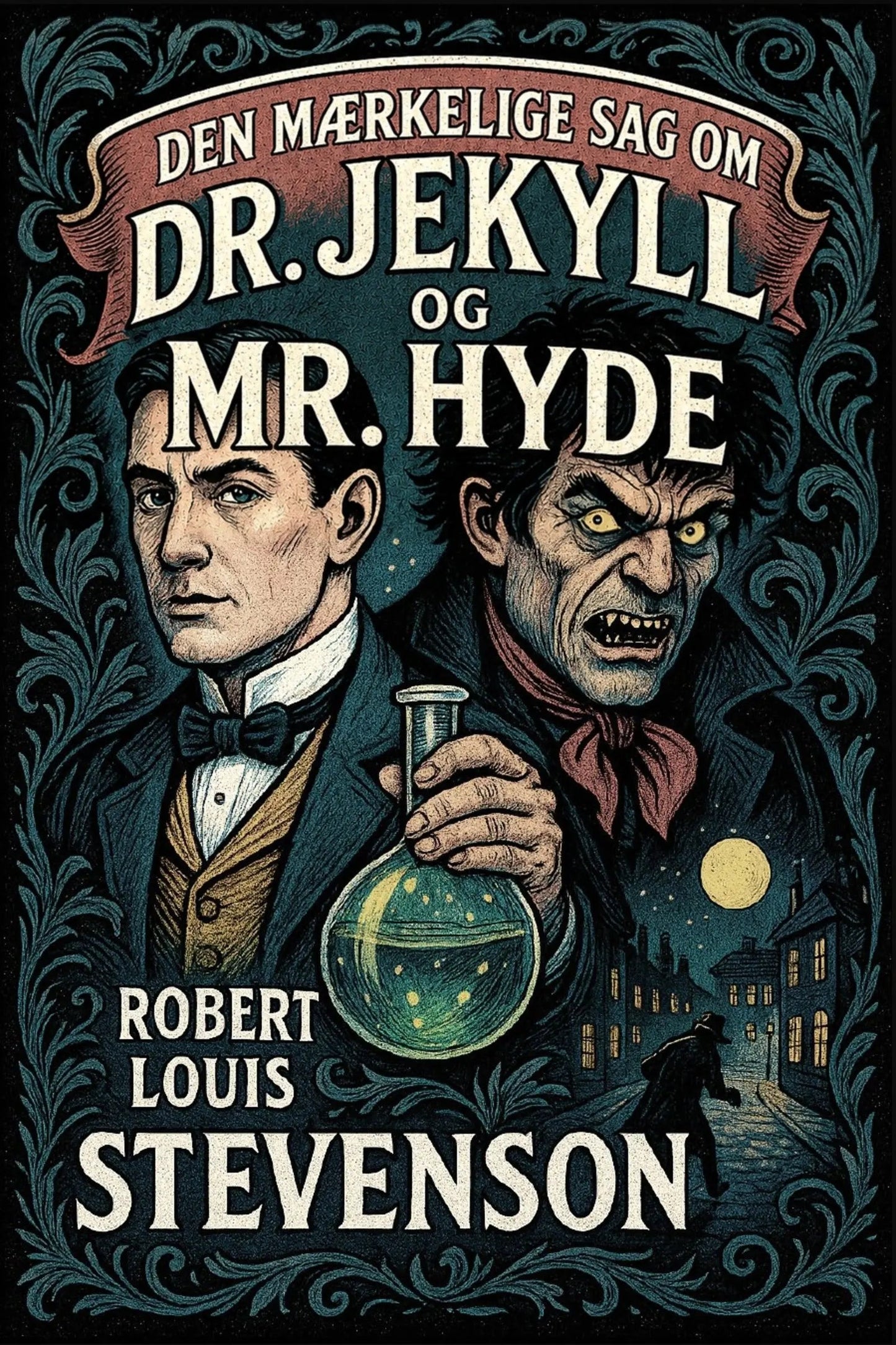 Book cover for 'Den mærkelige sag om Dr. Jekyll og Mr. Hyde' 