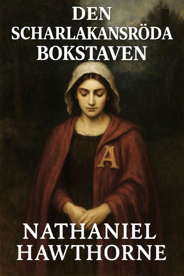 Book cover of 'Den scharlakansröda bokstaven' by Nathaniel Hawthorne with a woman in a red cloak.