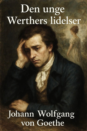 Book cover of 'Den unge Werthers lidelser' by Johann Wolfgang von Goethe with a painting of a man and woman in the background.