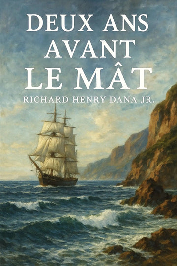 Book cover of 'Deux ans avant le mât' with ship on ocean and mountains, by Richard Henry Dana Jr.