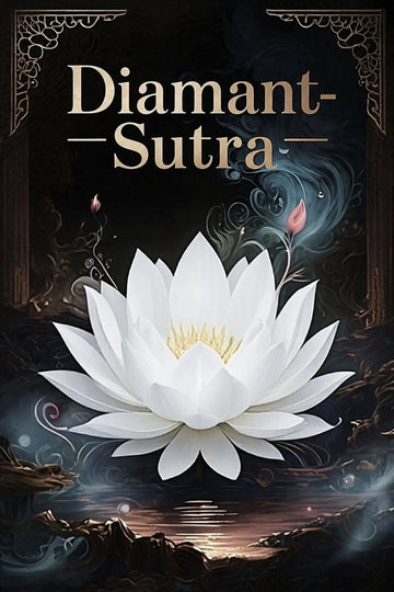Book cover for 'Diamant-Sutra' featuring a large white lotus flower with a yellow center floating on dark water, with ornate gold title text at the top against a dark background.