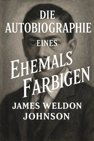 German book cover for 'Die Autobiographie eines ehemals Farbigen' by James Weldon Johnson, featuring a sepia-toned portrait of the author with bold white text.