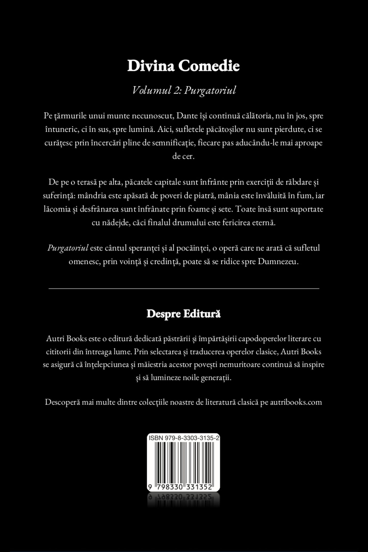 Back cover of 'Divina Comedie' Volume 2 with text and a barcode on a black background