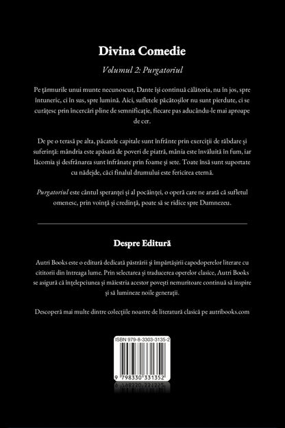 Back cover of 'Divina Comedie' Volume 2 with text and a barcode on a black background