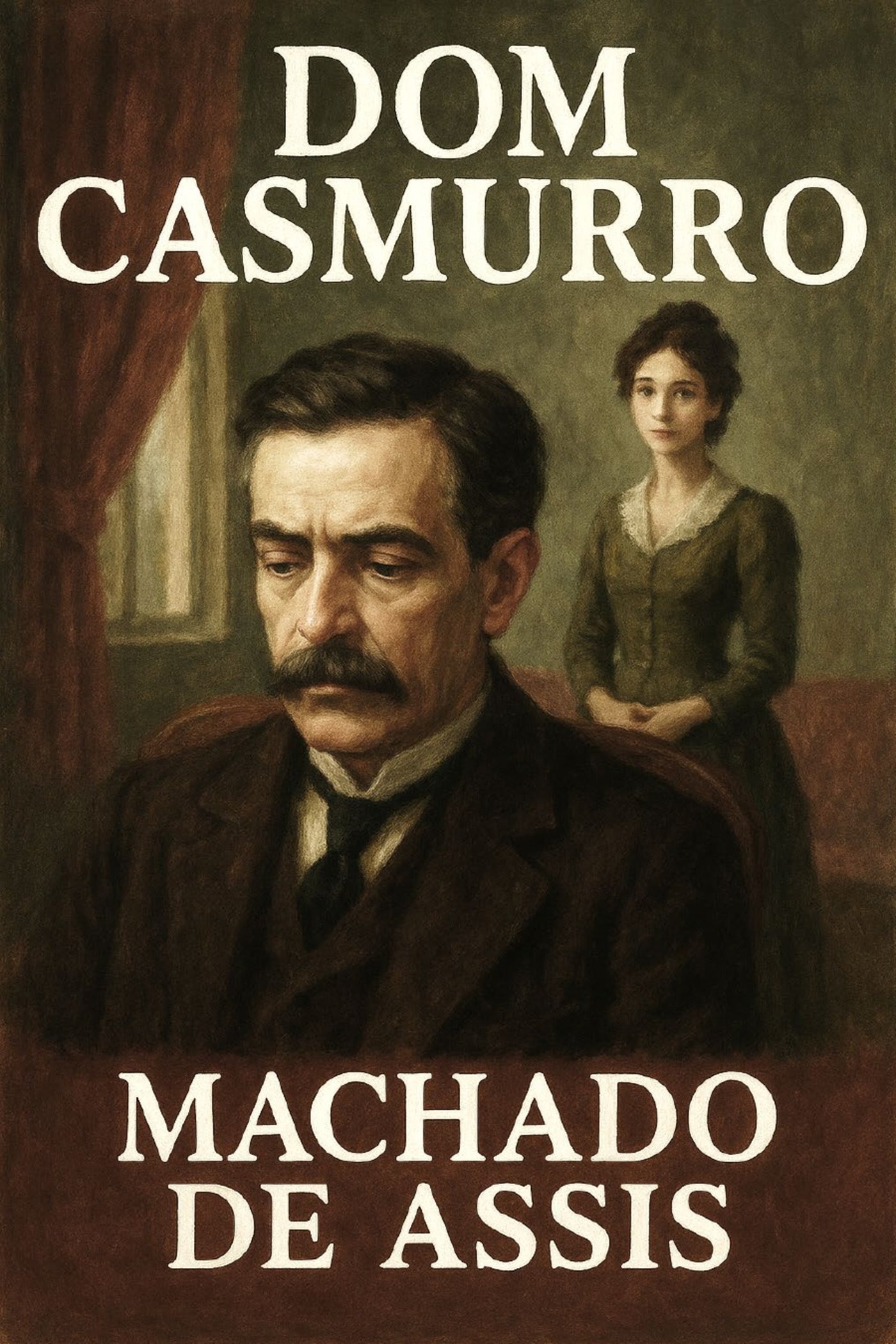 Book cover of 'Dom Casmurro' by Machado de Assis featuring a man and woman in a room.