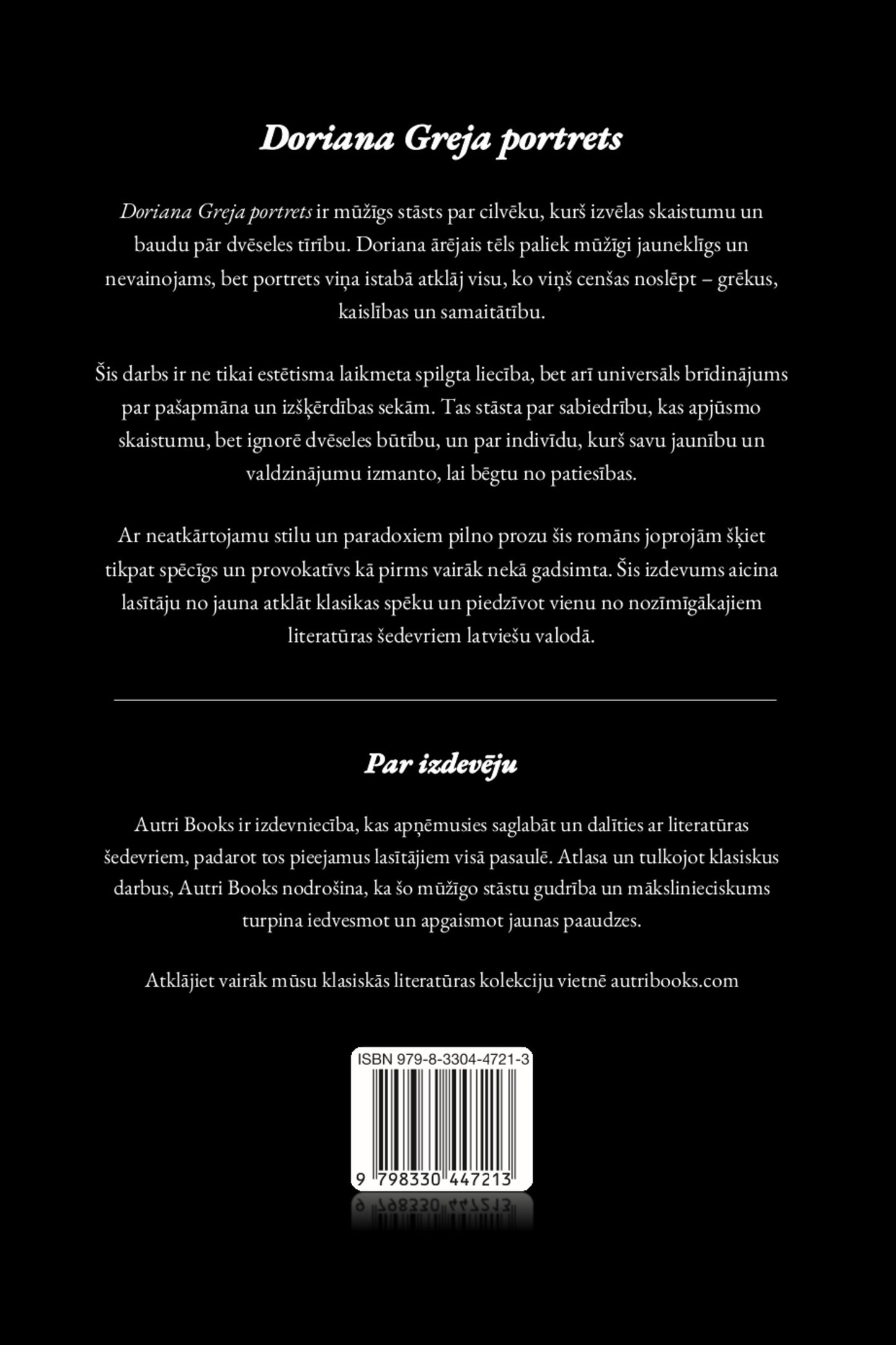 Doriana Greja portrets back cover in latvian