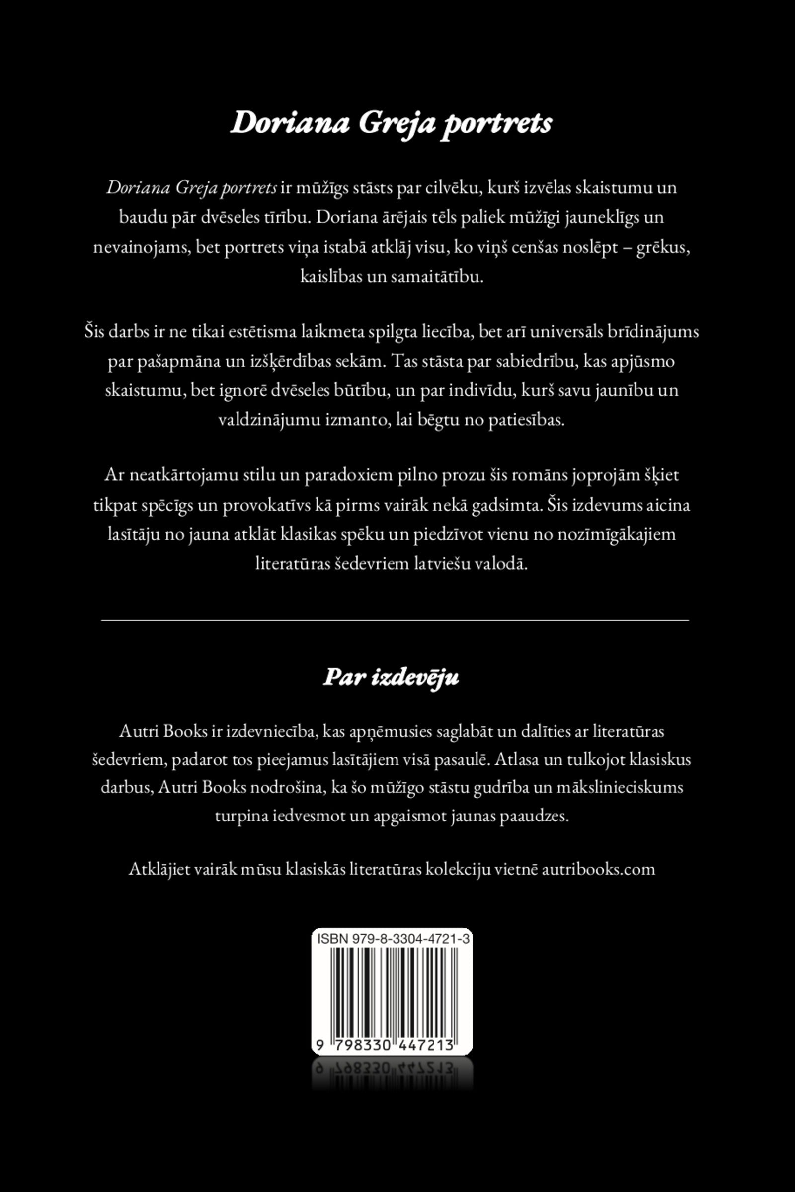 Doriana Greja portrets back cover in latvian