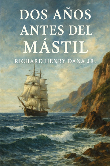 Book cover of 'Dos años antes del mástil' with a ship and mountainous landscape.