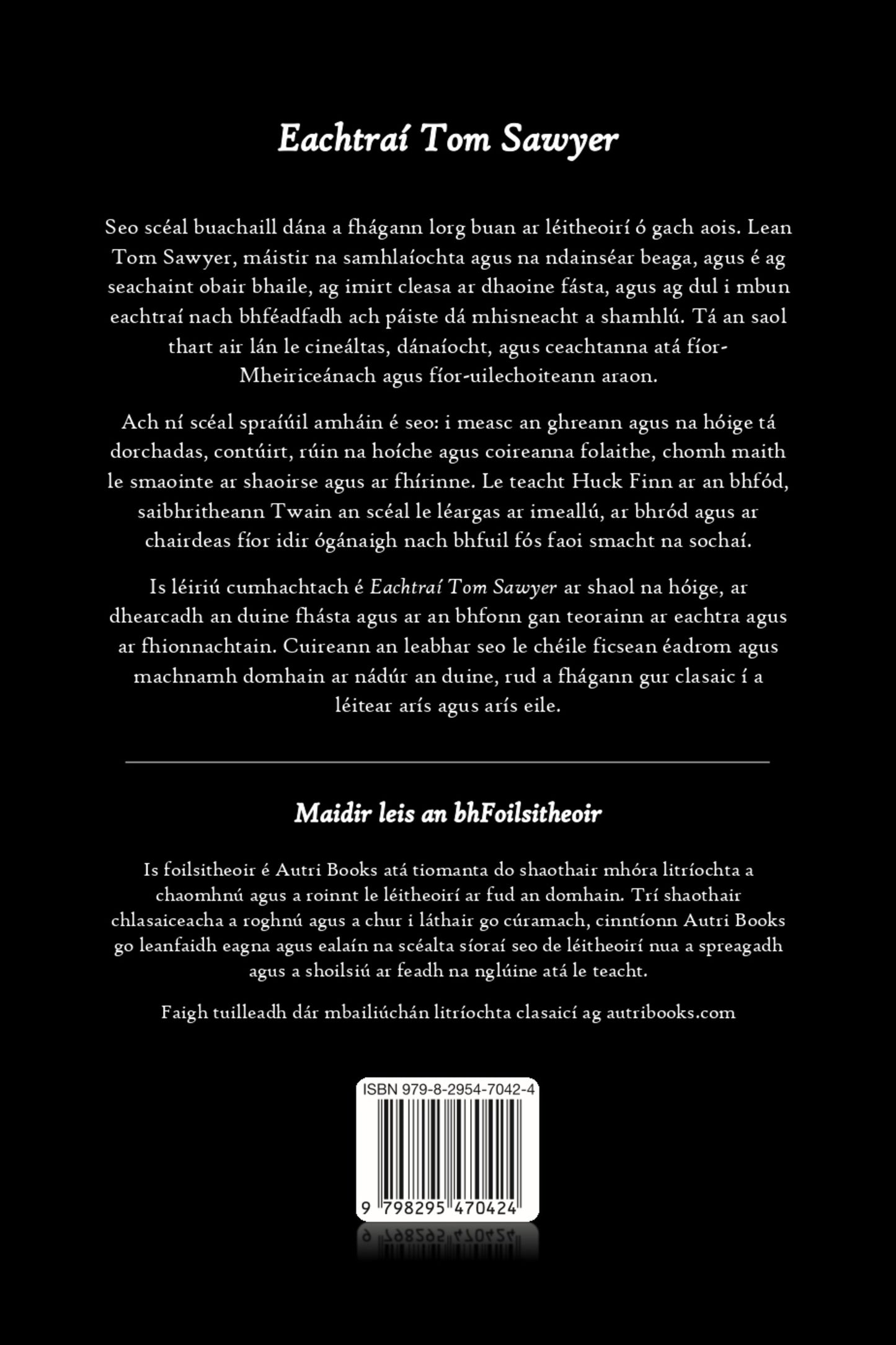 Back cover of a book with text and a barcode on a black background