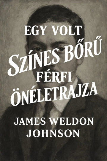 Book cover for 'Egy volt színes bőrű férfi önéletrajza' by James Weldon Johnson, featuring a sepia-toned portrait painting of a man with large white title text overlaid across the center.
