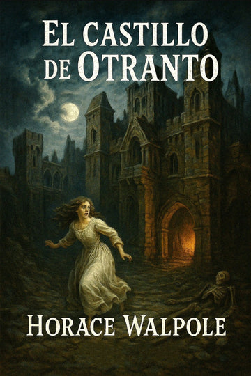 Book cover of 'El castillo de Otranto' by Horace Walpole featuring a woman in front of a castle.