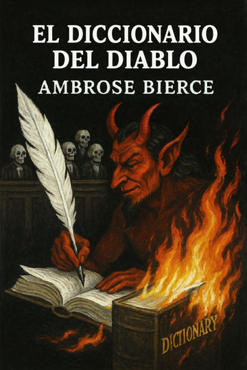 Book cover of 'El diccionario del diablo' by Ambrose Bierce with a devilish figure writing in flames.