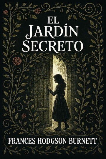 Book cover of 'El jardín secreto' with a silhouette of a girl and decorative text and illustrations.
