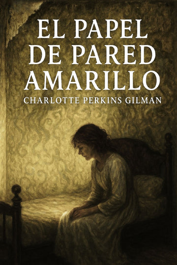 Book cover of 'El papel de pared amarillo' by Charlotte Perkins Gilman with a woman sitting on a bed.