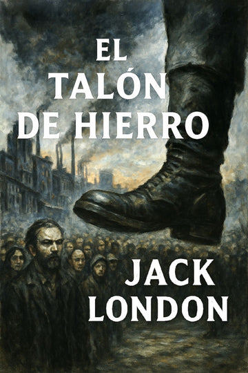 Book cover of 'El talón de hierro' by Jack London featuring a boot and industrial scene.