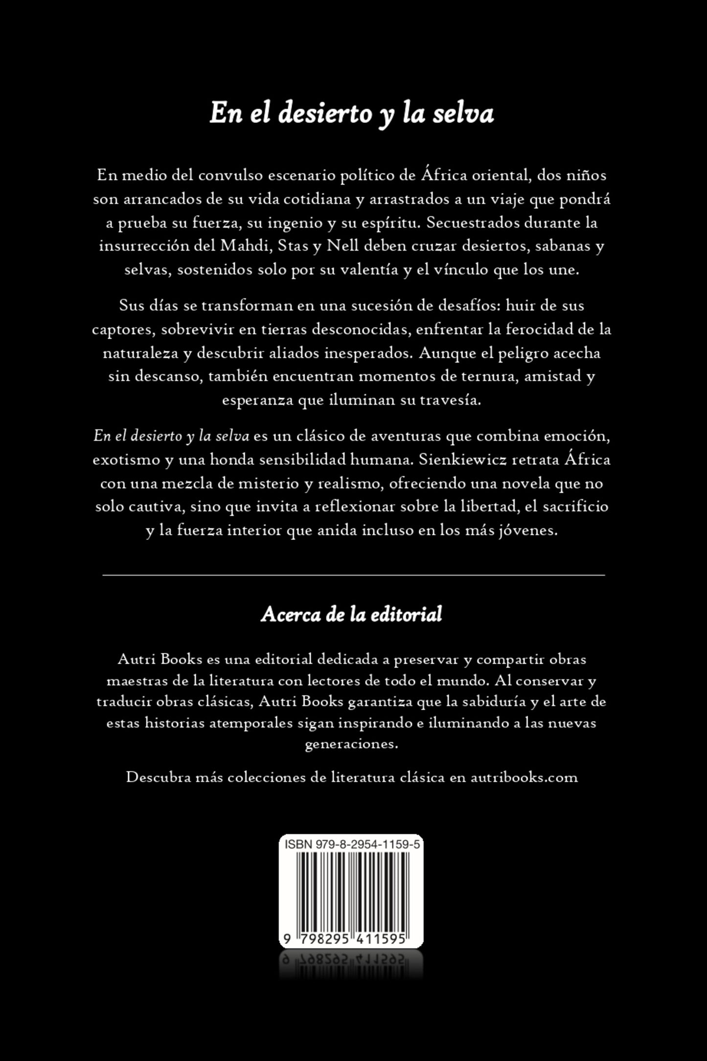 Back cover of a book with text in Spanish on a black background