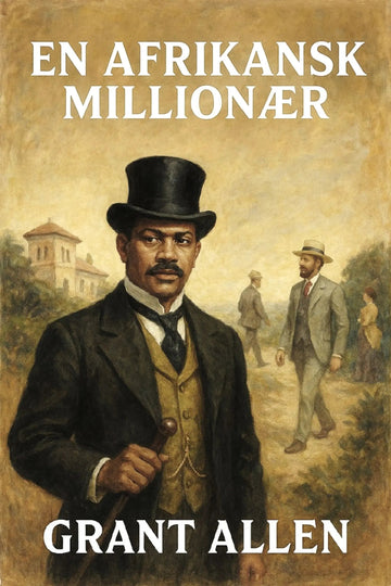 Book cover of 'En afrikansk millionær' by Grant Allen featuring a man in formal attire with other people in the background.