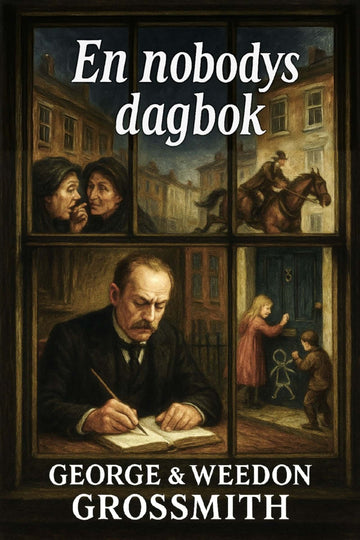 Book cover of 'En nobodys dagbok' by George & Weedon Grossmith with a collage of scenes.