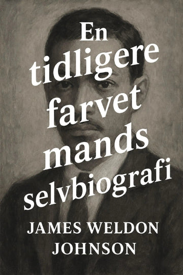 Book cover for 'En tidligere farvet mands selvbiografi' by James Weldon Johnson, featuring a sepia-toned portrait of a man with large white title text overlaid across the front.