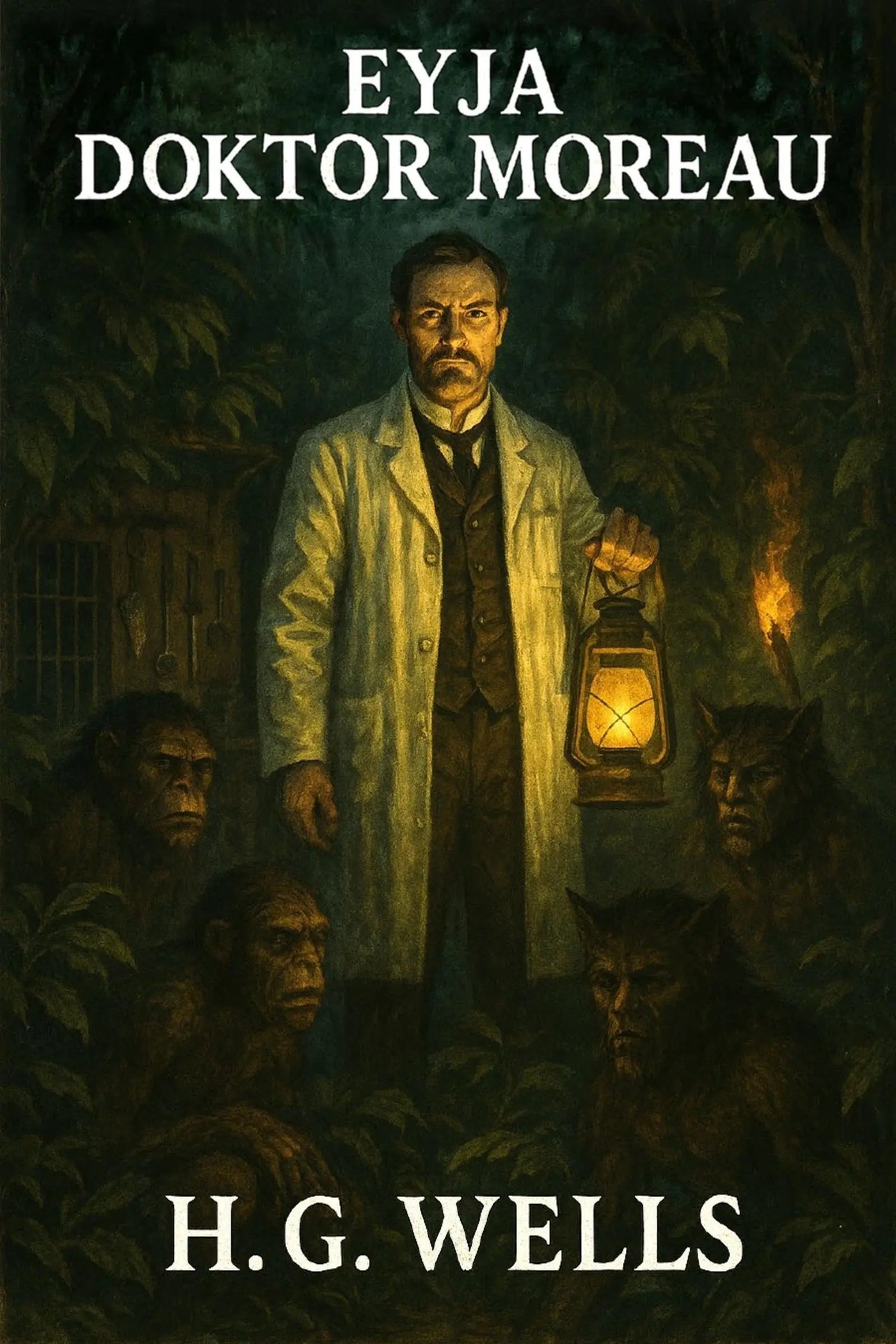 Book cover for 'Eyja Doktor Moreau' by H.G. Wells