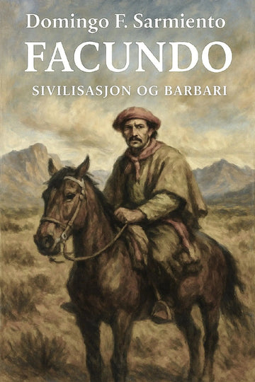 Book cover of 'Facundo: Sivilisasjon og barbari' by Domingo F. Sarmiento with a man on horseback in a desert landscape.