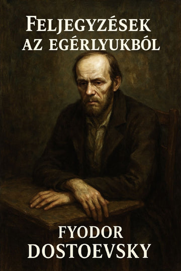 Book cover of 'Feljegyzések az egérlyukból' by Fyodor Dostoevsky with a dark background and portrait of a man.