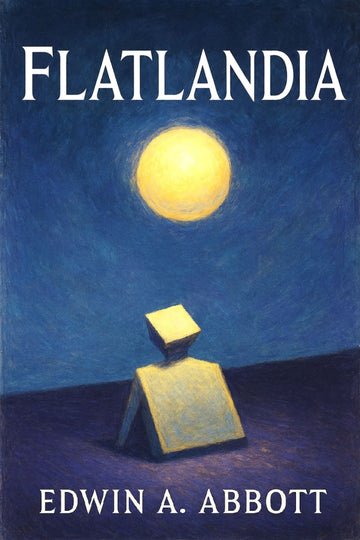 Book cover of 'Flatlandia' by Edwin A. Abbott with a geometric figure and circle against a blue background.