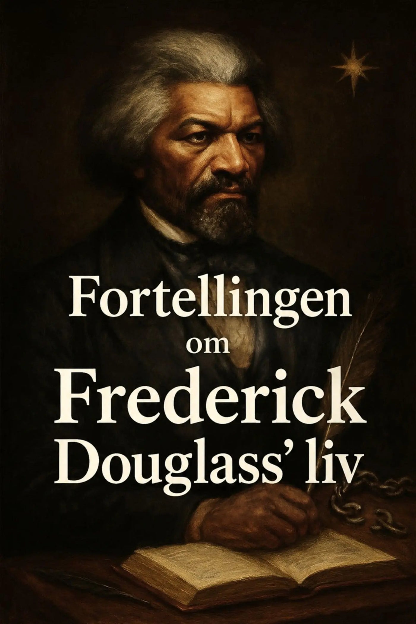 Book cover of 'Fortellingen om Frederick Douglass’ liv' with a portrait of Frederick Douglass 