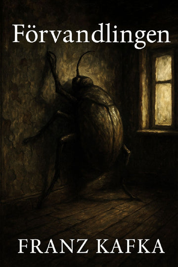 Book cover of 'Förvandlingen' by Franz Kafka with a beetle on a wooden floor.