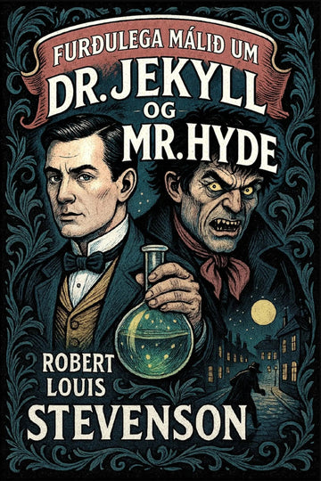 Book cover for 'Furðulega málið um Dr. Jekyll og Mr. Hyde'