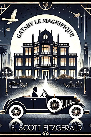 Book cover of 'Gatsby le Magnifique' by F. Scott Fitzgerald featuring a mansion and vintage car.